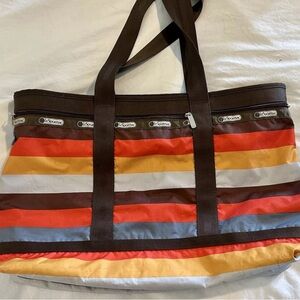 LeSportsac Large Tote Bag Multi Colored Stripes Le Sport Sac Vintage Orange Fall